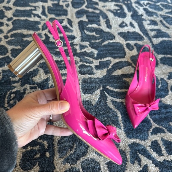 Salvadore Ferragamo Aulla 55 Pink Patent Leather Slingback Heels/Pumps Sz 10 - Picture 1 of 12